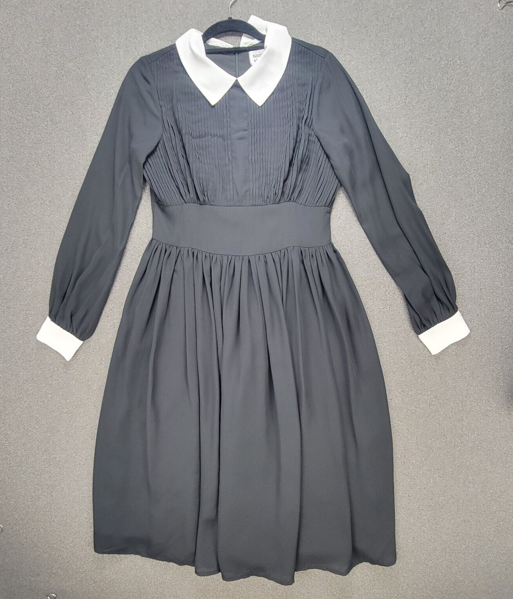 Unique Vintage Dress M Black White Pintuck Pleats 50s Retro Rockabilly